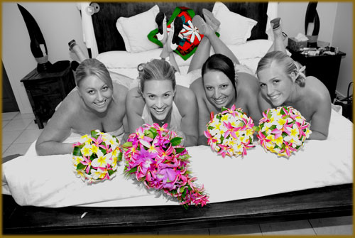 Bride and bridesmaids with bouquets